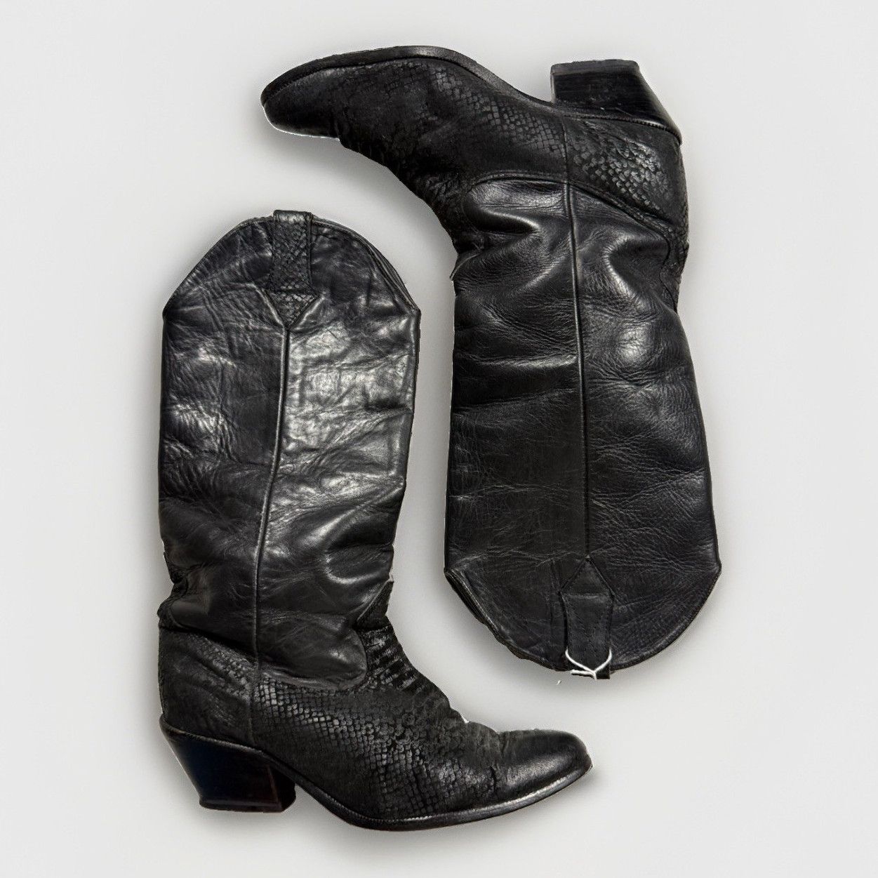 Vintage Black Leather Pull-On Western Boots Pointed Toe Womens Us 7.5 M